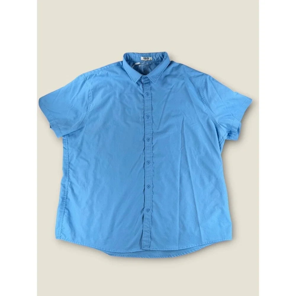 Coofandy Mens XXL Blue Short Sleeve Button Down Shirt Polyester Casual Top